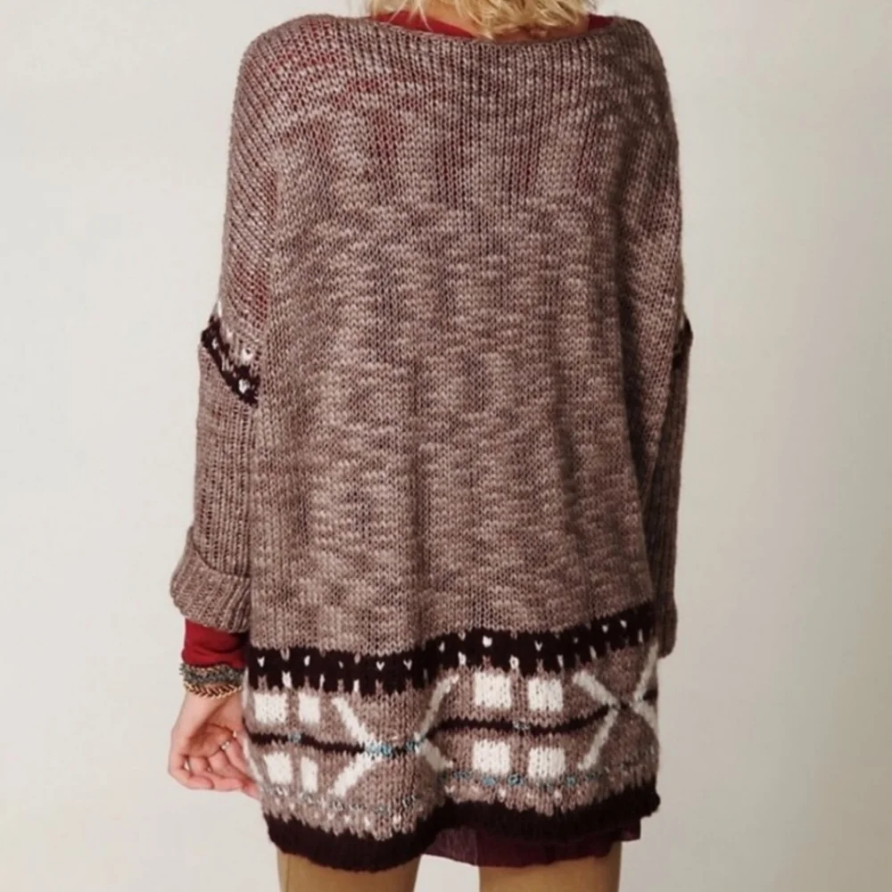 Free People Oversized Slouchy Mohair Wool Fair Isle Sweater XS